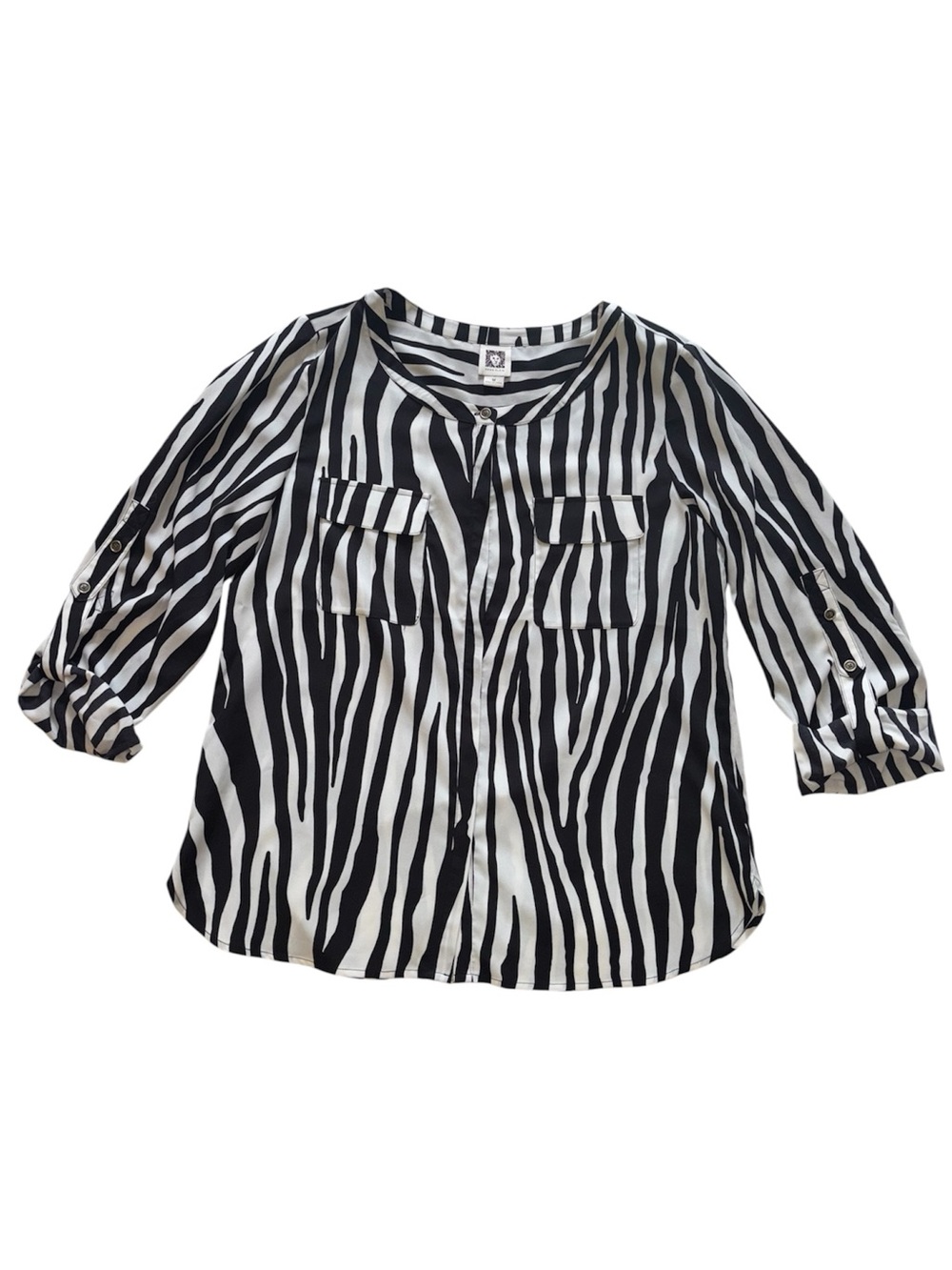 Anne Klein Black and White Zebra Stripe Button Down Blouse